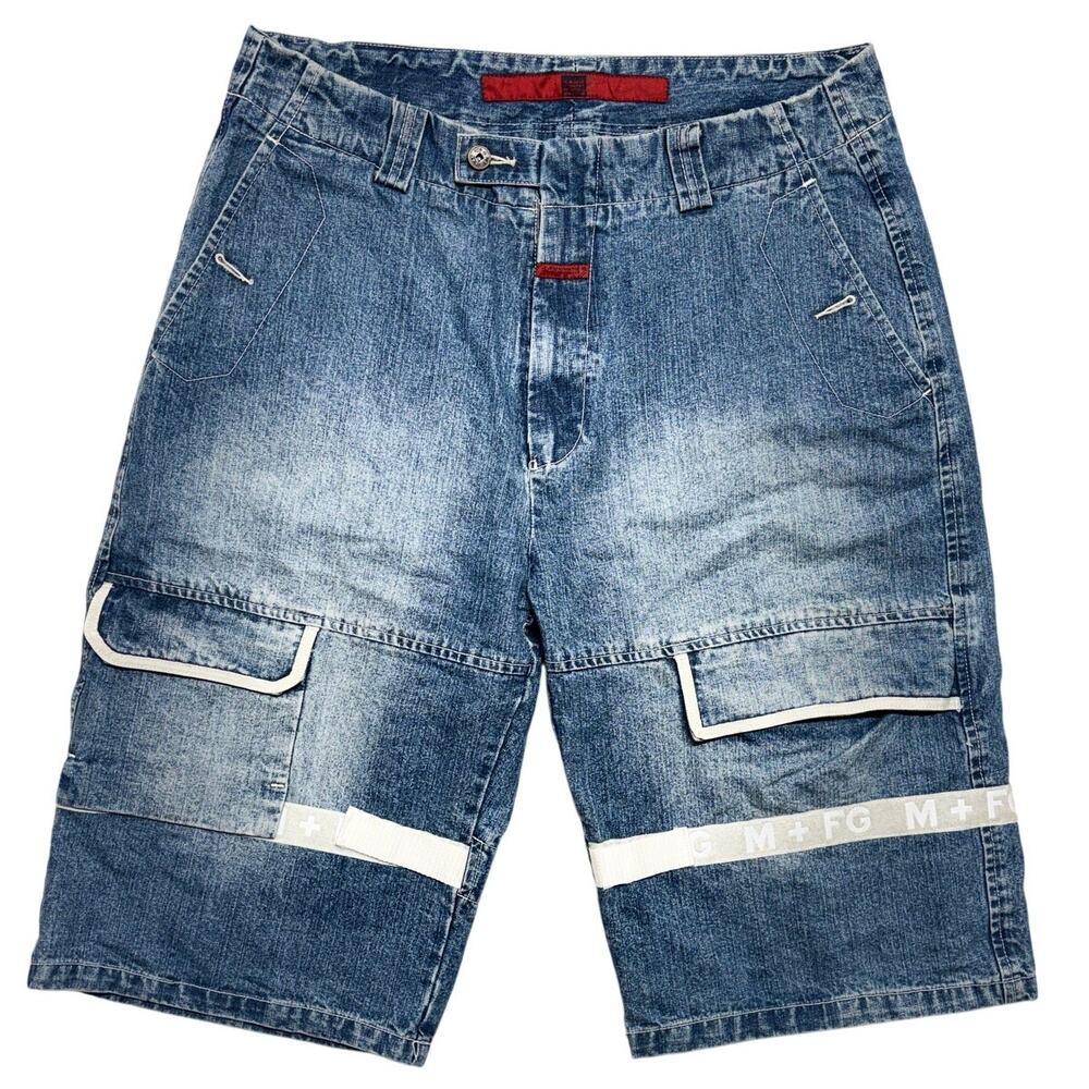 Vintage Marithé François Girbaud Cargo Shorts Mens 38 Blue Denim Shuttle Tape